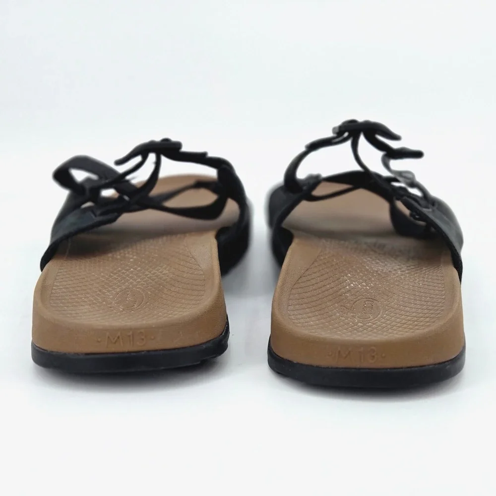 Chaco Men Lowdown Leather Slide Sandals Black Brown Water Travel Gorpcore 13 EUC